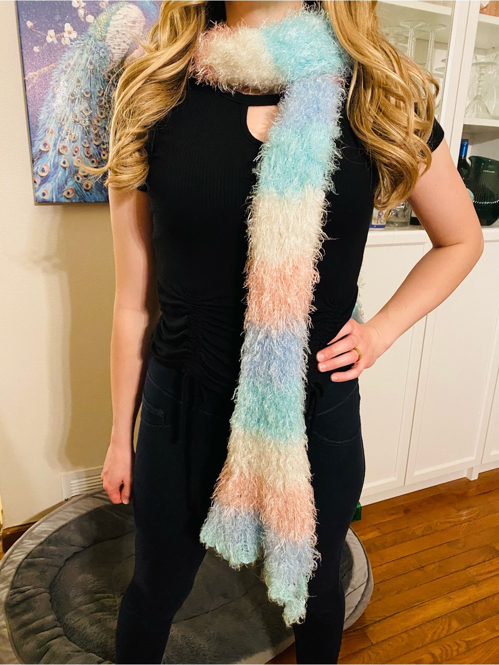 Fuzzy Pastel Stripe Scarf - Multicolor